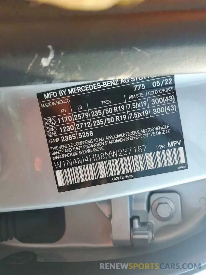 13 Photograph of a damaged car W1N4M4HB8NW237187 MERCEDES-BENZ GLB-CLASS 2022