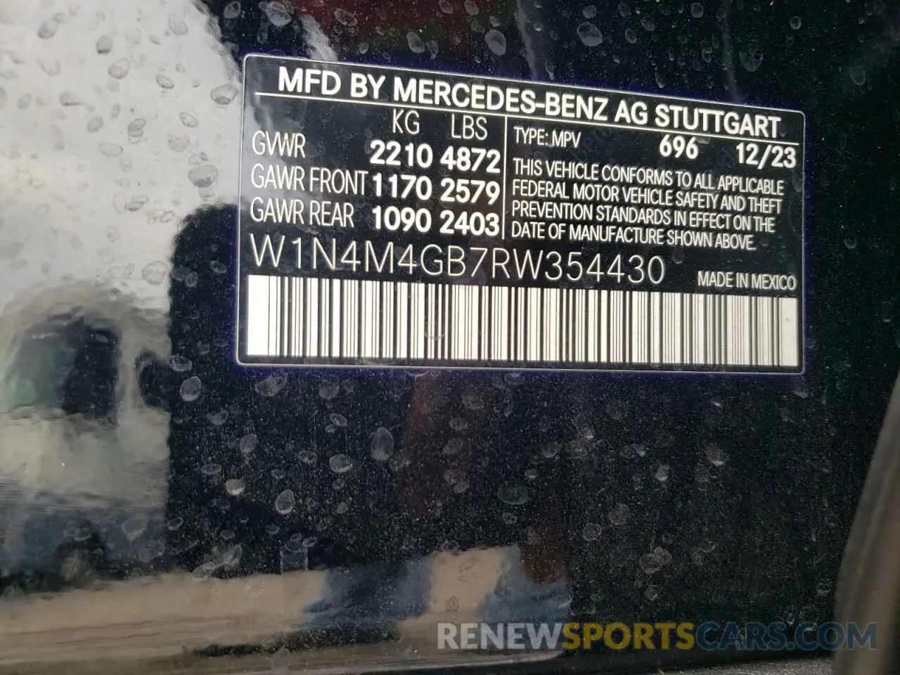 14 Photograph of a damaged car W1N4M4GB7RW354430 MERCEDES-BENZ GLB-CLASS 2024