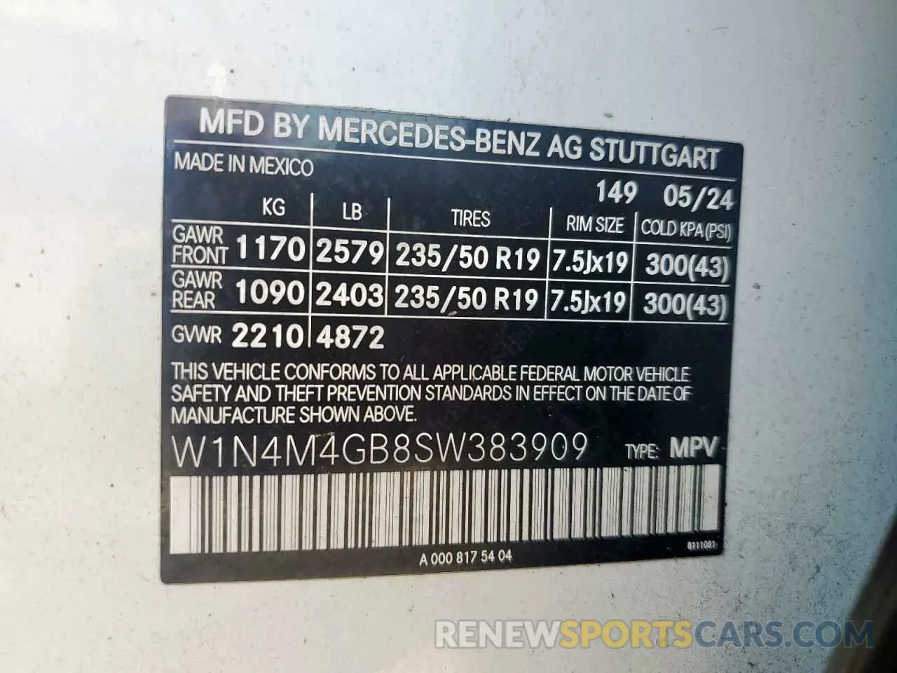 14 Photograph of a damaged car W1N4M4GB8SW383909 MERCEDES-BENZ GLB-CLASS 2025