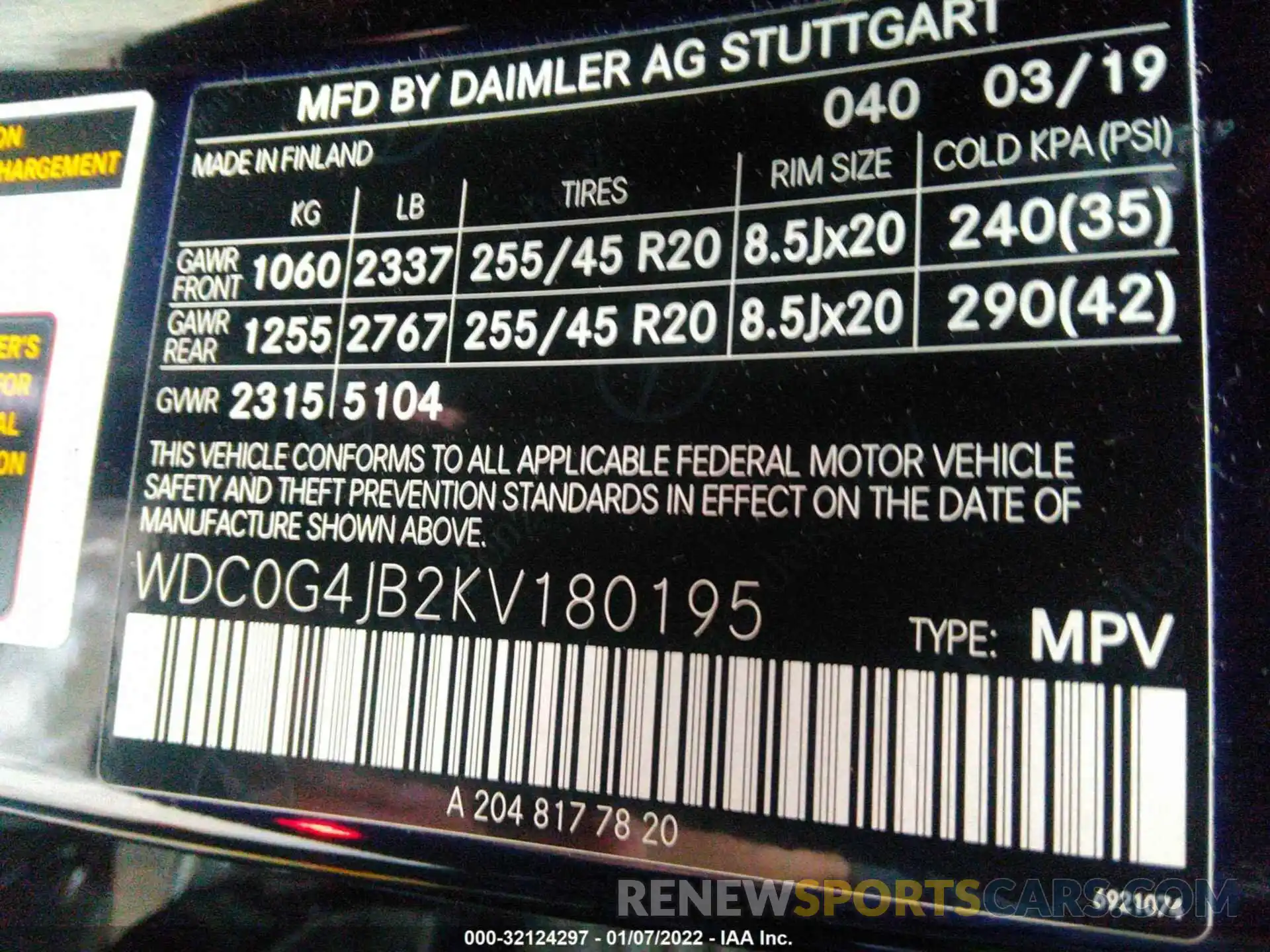 9 Photograph of a damaged car WDC0G4JB2KV180195 MERCEDES-BENZ GLC 2019