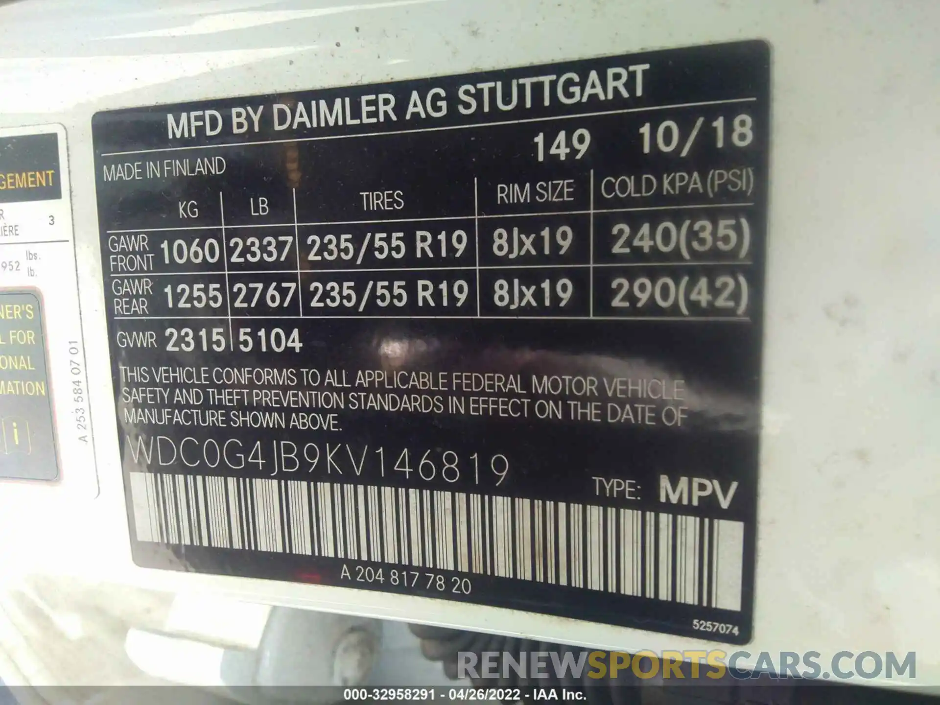 9 Photograph of a damaged car WDC0G4JB9KV146819 MERCEDES-BENZ GLC 2019