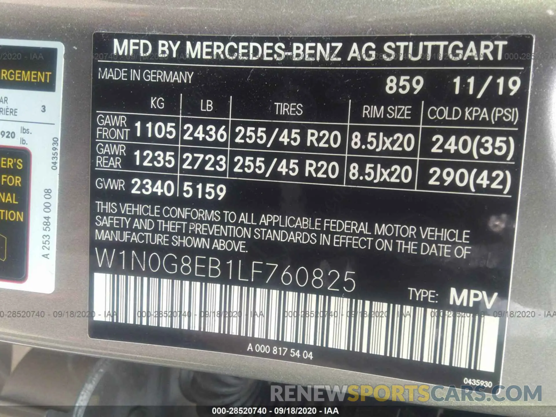 9 Photograph of a damaged car W1N0G8EB1LF760825 MERCEDES-BENZ GLC 2020
