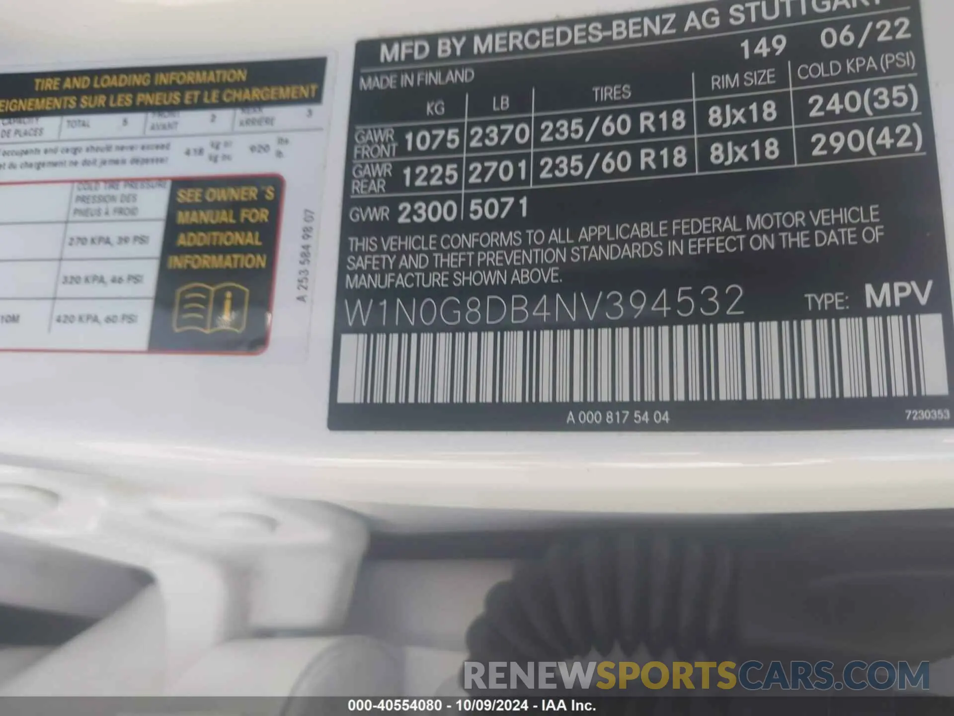 9 Photograph of a damaged car w1n0g8db4nv394532 MERCEDES-BENZ GLC 2022