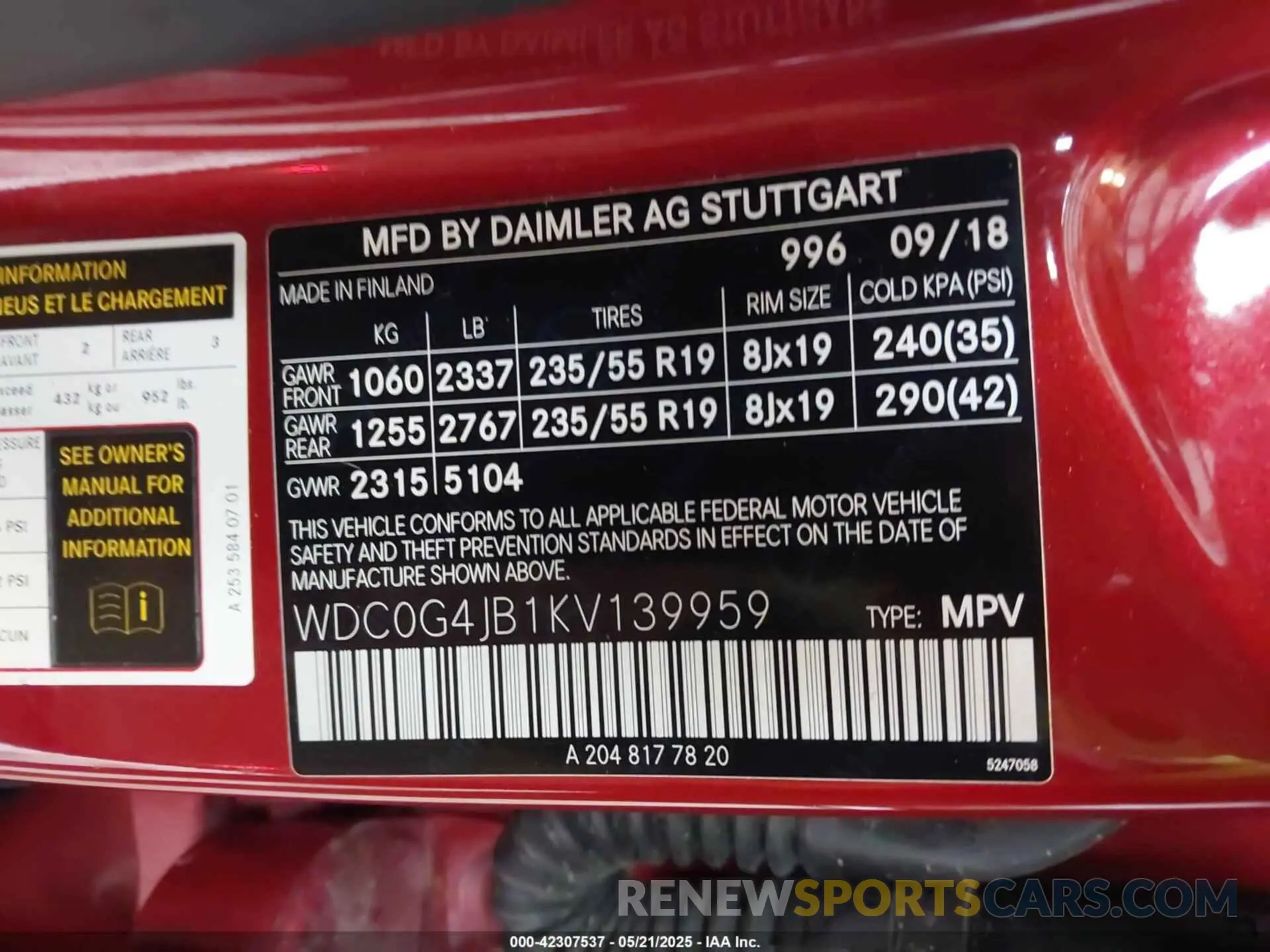 9 Photograph of a damaged car WDC0G4JB1KV139959 MERCEDES-BENZ GLC 300 2019