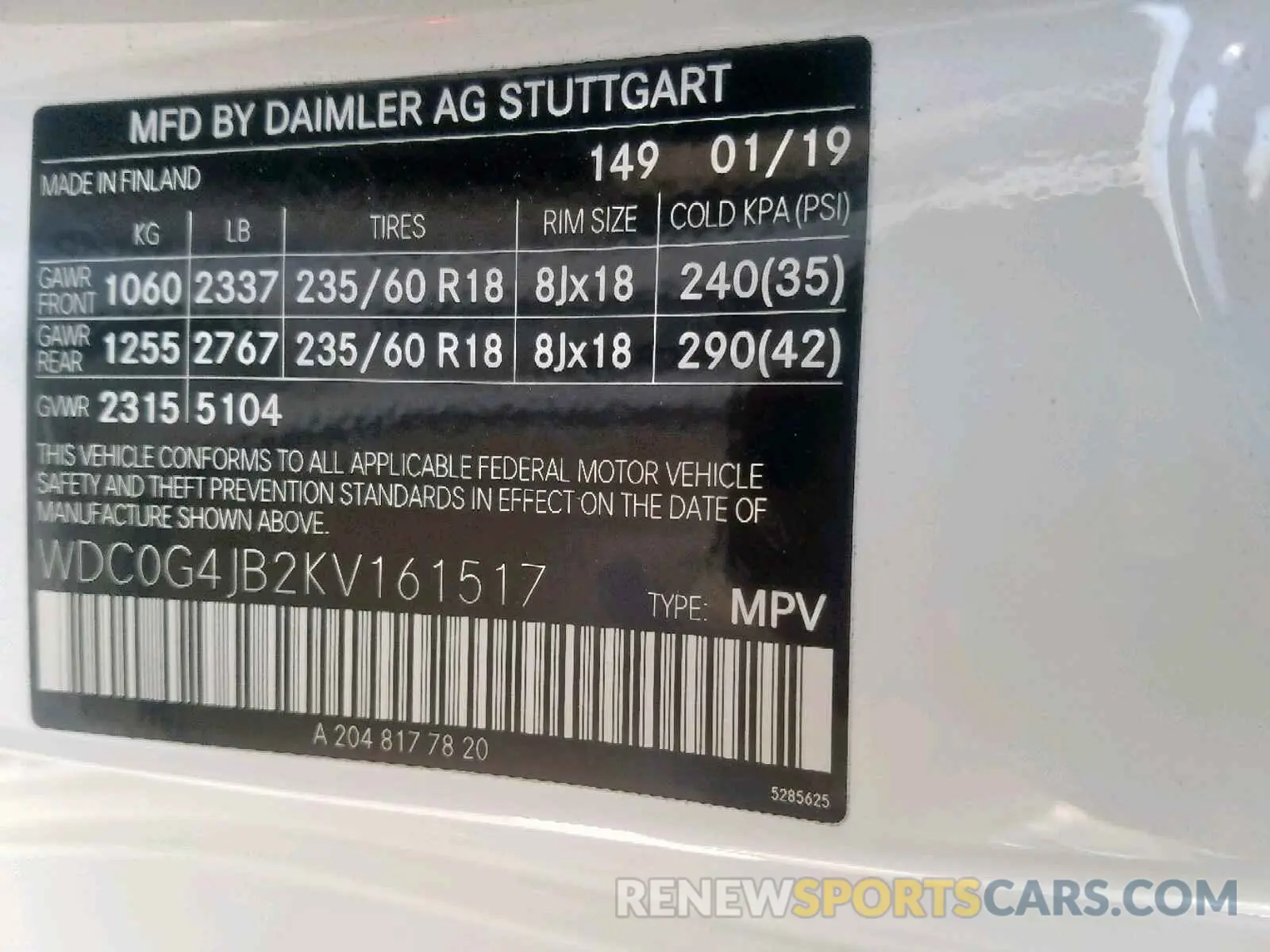 10 Photograph of a damaged car WDC0G4JB2KV161517 MERCEDES-BENZ GLC 300 2019