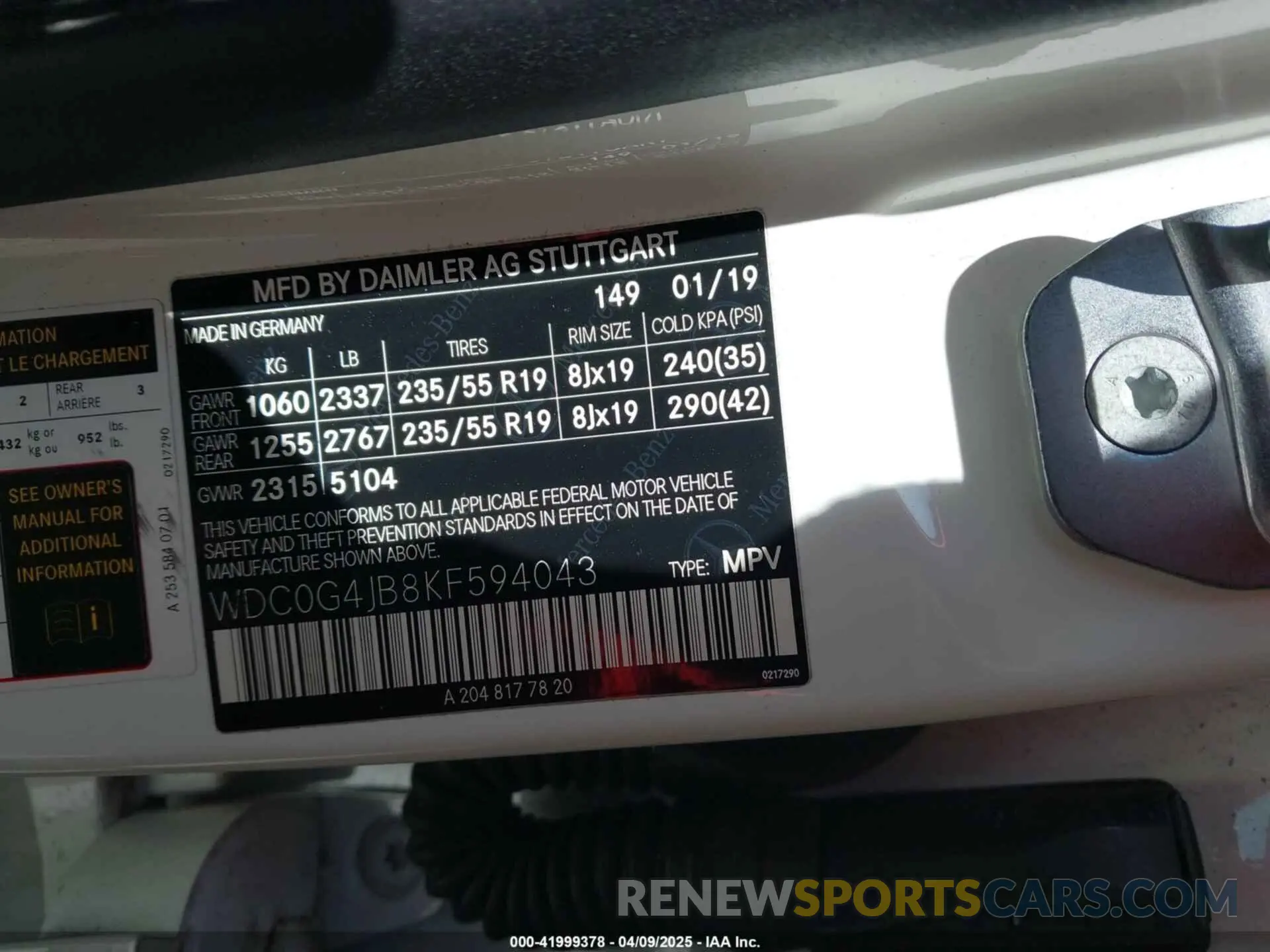 9 Photograph of a damaged car WDC0G4JB8KF594043 MERCEDES-BENZ GLC 300 2019