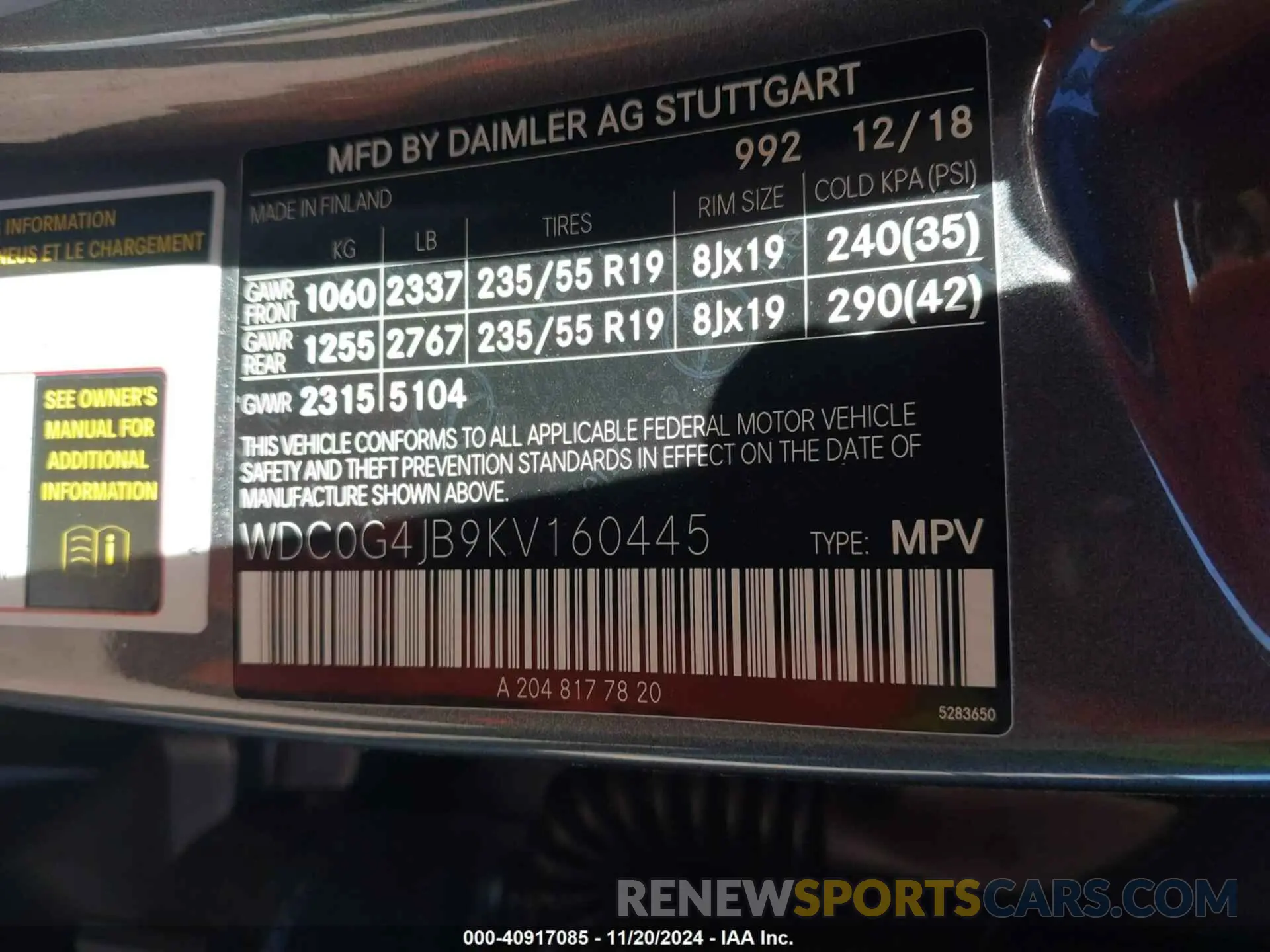 9 Photograph of a damaged car WDC0G4JB9KV160445 MERCEDES-BENZ GLC 300 2019