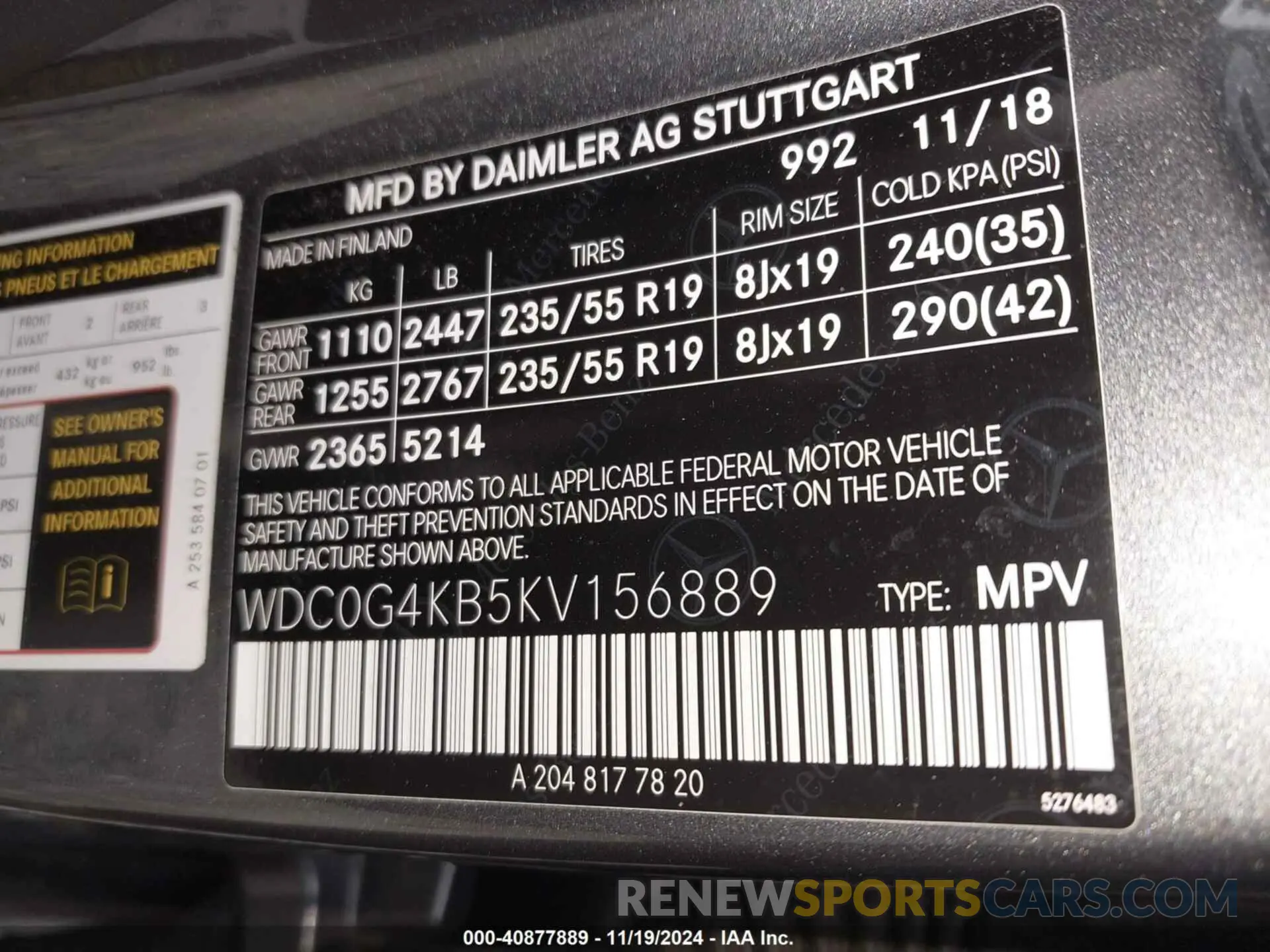 9 Photograph of a damaged car WDC0G4KB5KV156889 MERCEDES-BENZ GLC 300 2019