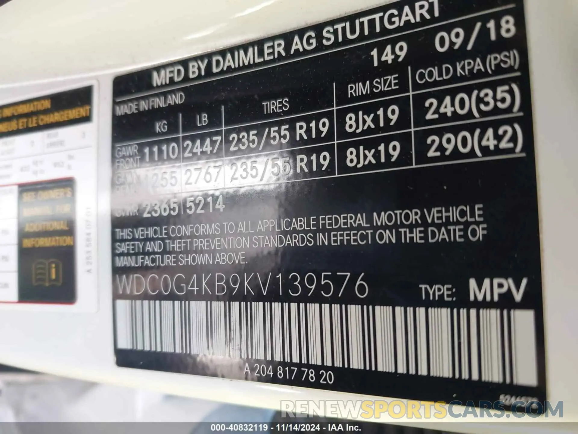 9 Photograph of a damaged car WDC0G4KB9KV139576 MERCEDES-BENZ GLC 300 2019