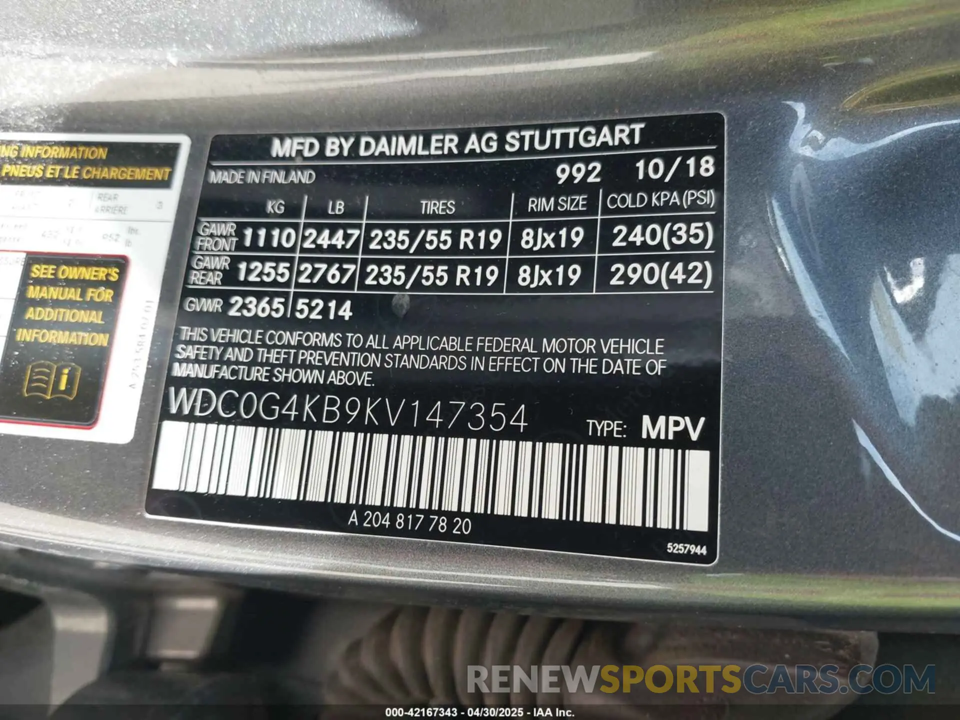 9 Photograph of a damaged car WDC0G4KB9KV147354 MERCEDES-BENZ GLC 300 2019