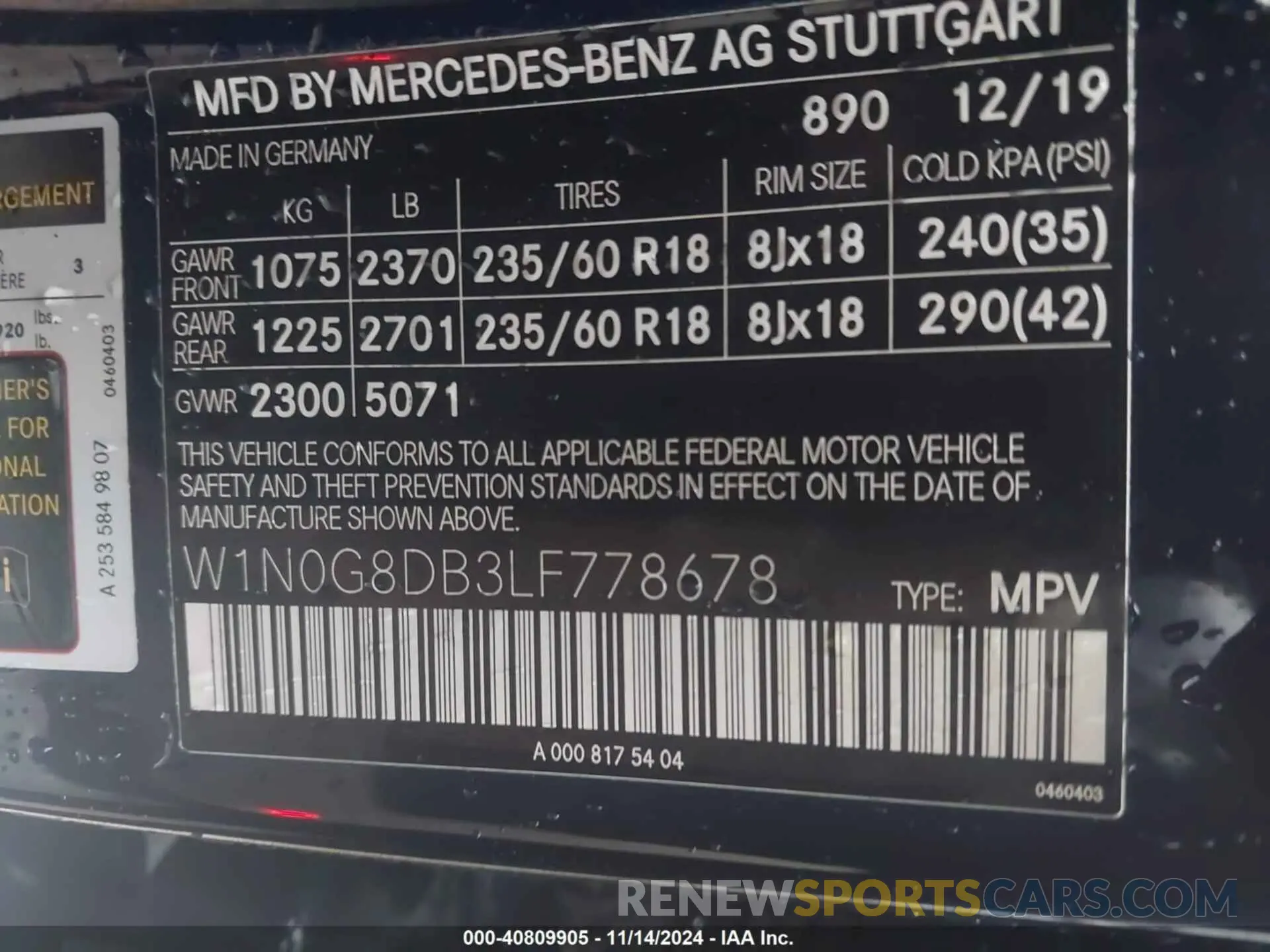 9 Photograph of a damaged car W1N0G8DB3LF778678 MERCEDES-BENZ GLC 300 2020