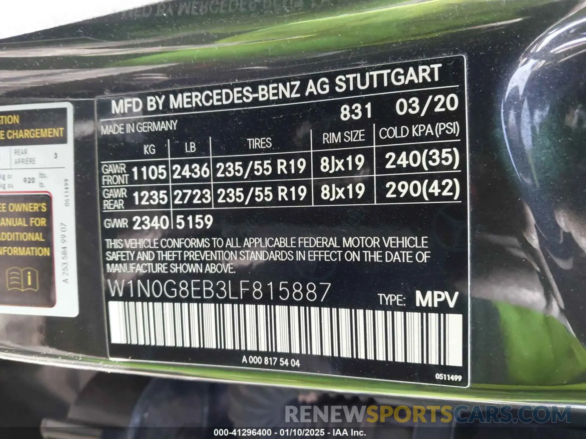 9 Photograph of a damaged car W1N0G8EB3LF815887 MERCEDES-BENZ GLC 300 2020