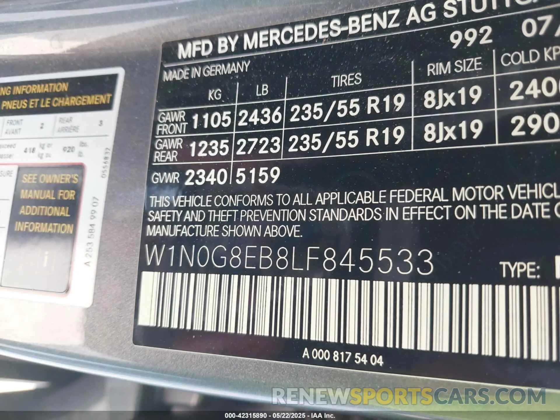 9 Photograph of a damaged car W1N0G8EB8LF845533 MERCEDES-BENZ GLC 300 2020