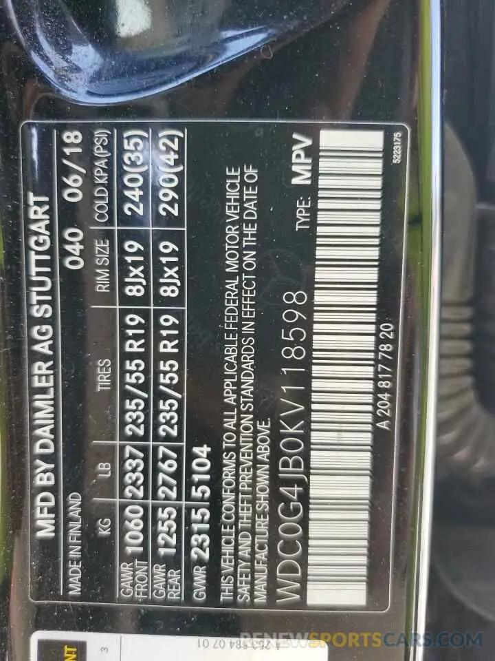 14 Photograph of a damaged car WDC0G4JB0KV118598 MERCEDES-BENZ GLC-CLASS 2019