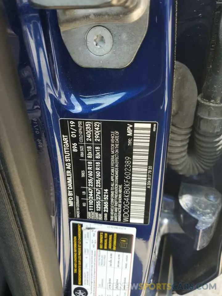12 Photograph of a damaged car WDC0G4KB0KF602389 MERCEDES-BENZ GLC-CLASS 2019