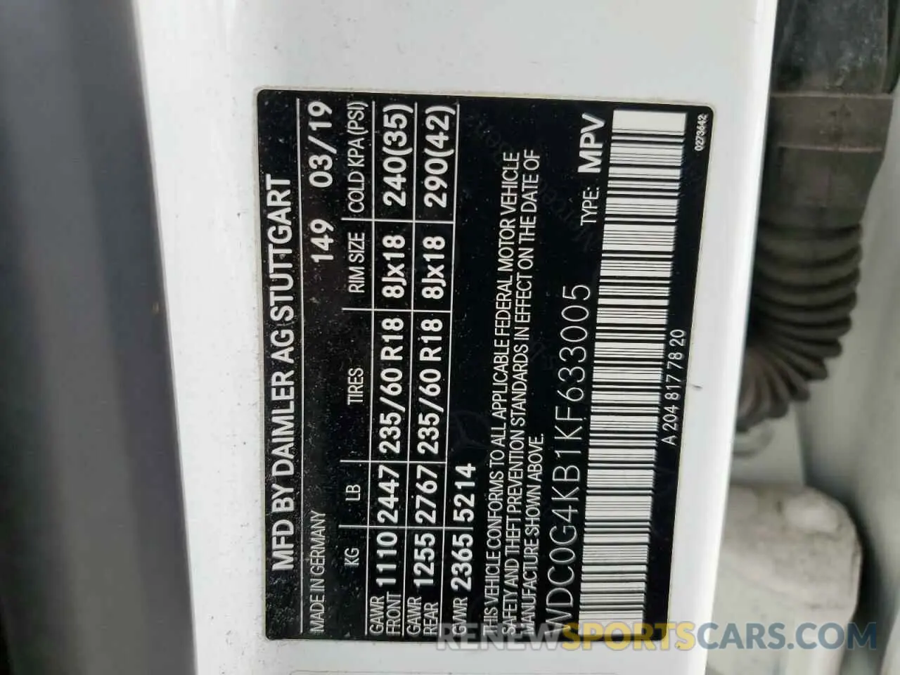 12 Photograph of a damaged car WDC0G4KB1KF633005 MERCEDES-BENZ GLC-CLASS 2019