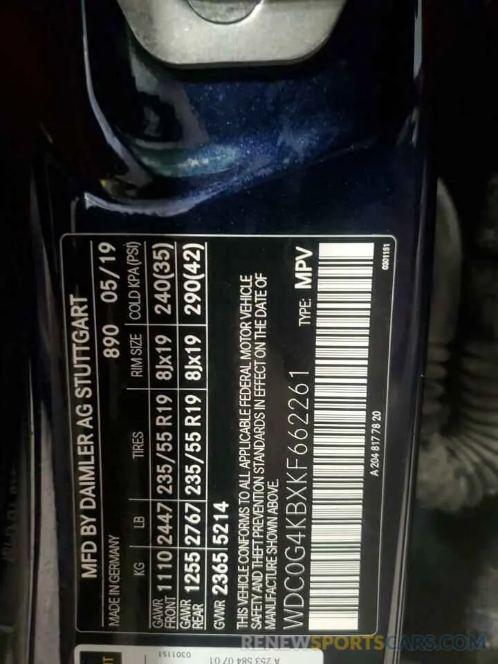 13 Photograph of a damaged car WDC0G4KBXKF662261 MERCEDES-BENZ GLC-CLASS 2019