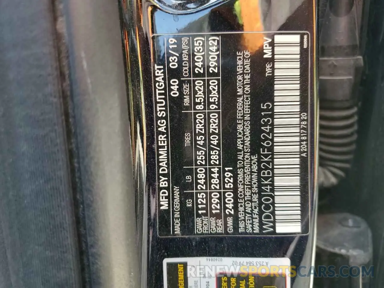 12 Photograph of a damaged car WDC0J4KB2KF624315 MERCEDES-BENZ GLC-CLASS 2019