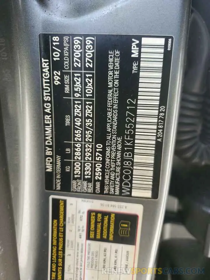 13 Photograph of a damaged car WDC0J8JB1KF552712 MERCEDES-BENZ GLC-CLASS 2019