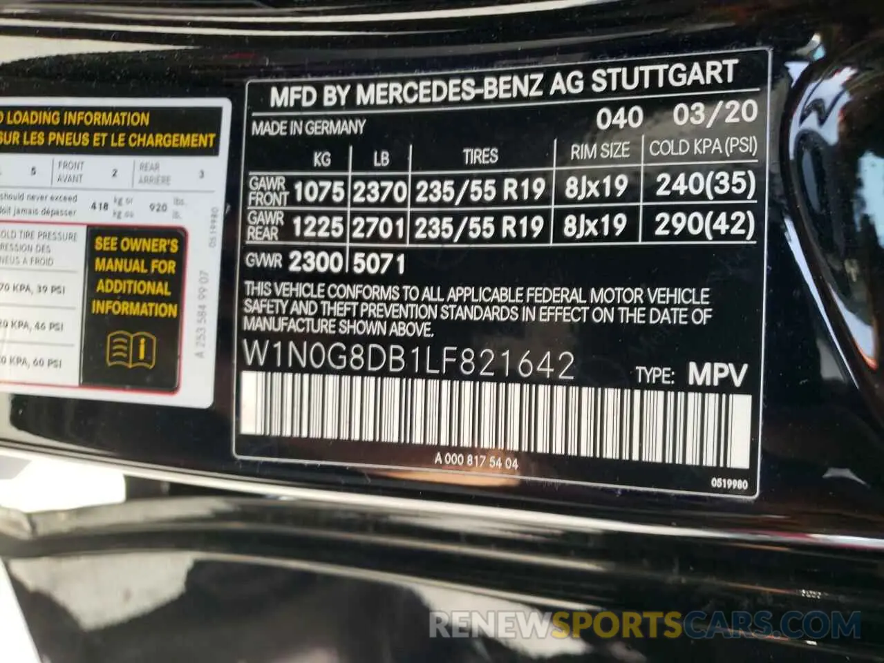 10 Photograph of a damaged car W1N0G8DB1LF821642 MERCEDES-BENZ GLC-CLASS 2020