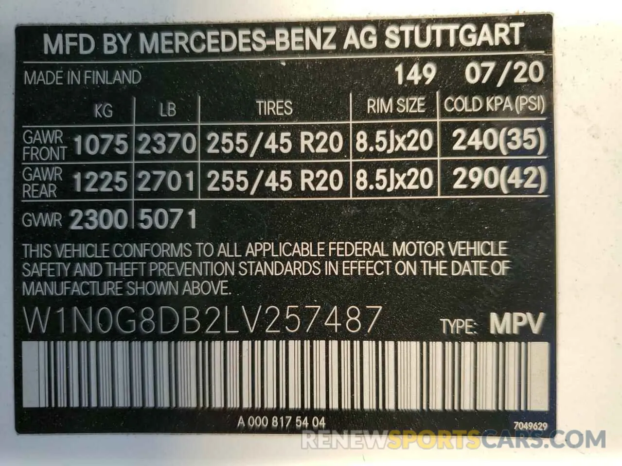 14 Photograph of a damaged car W1N0G8DB2LV257487 MERCEDES-BENZ GLC-CLASS 2020