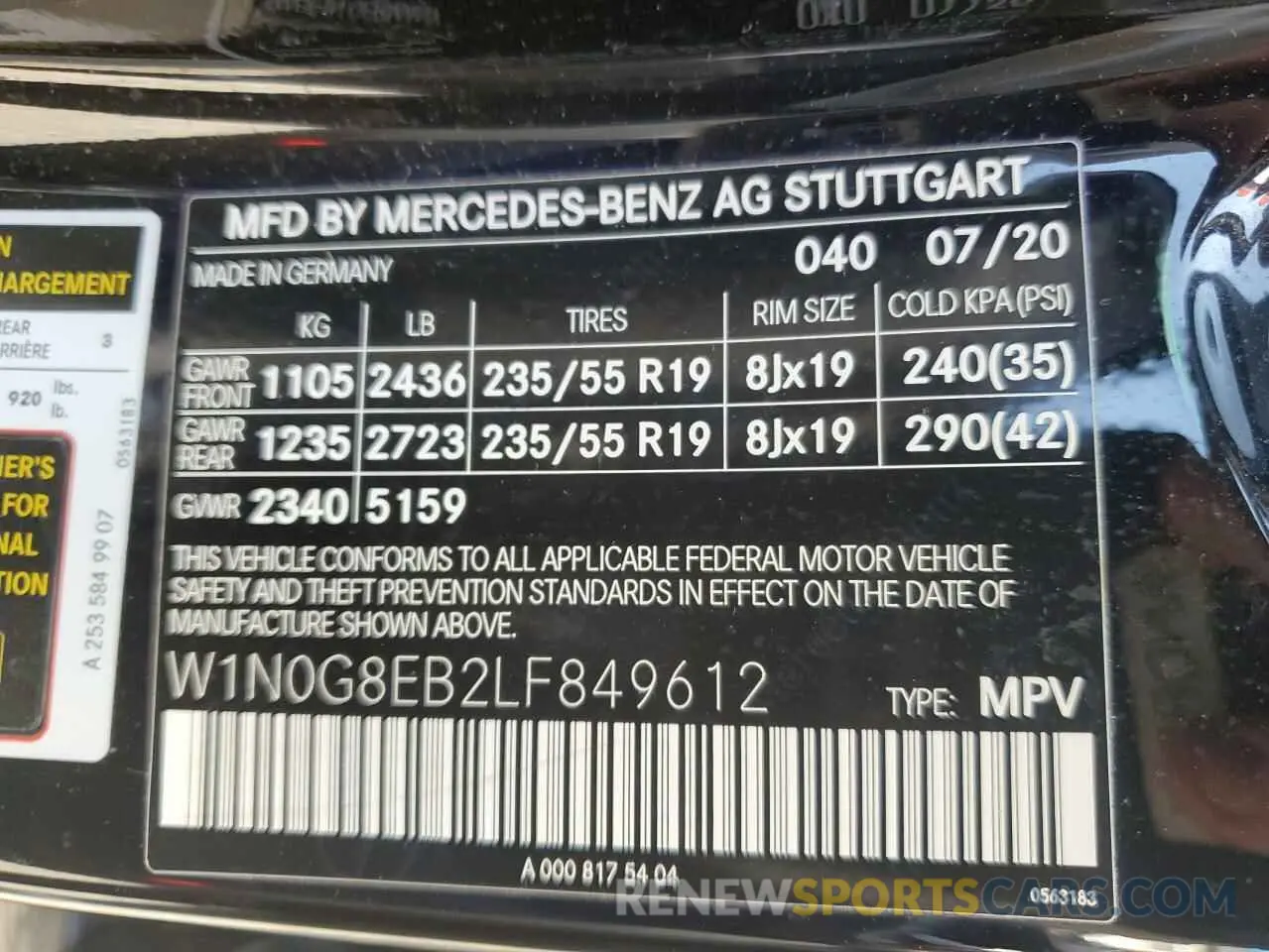 12 Photograph of a damaged car W1N0G8EB2LF849612 MERCEDES-BENZ GLC-CLASS 2020