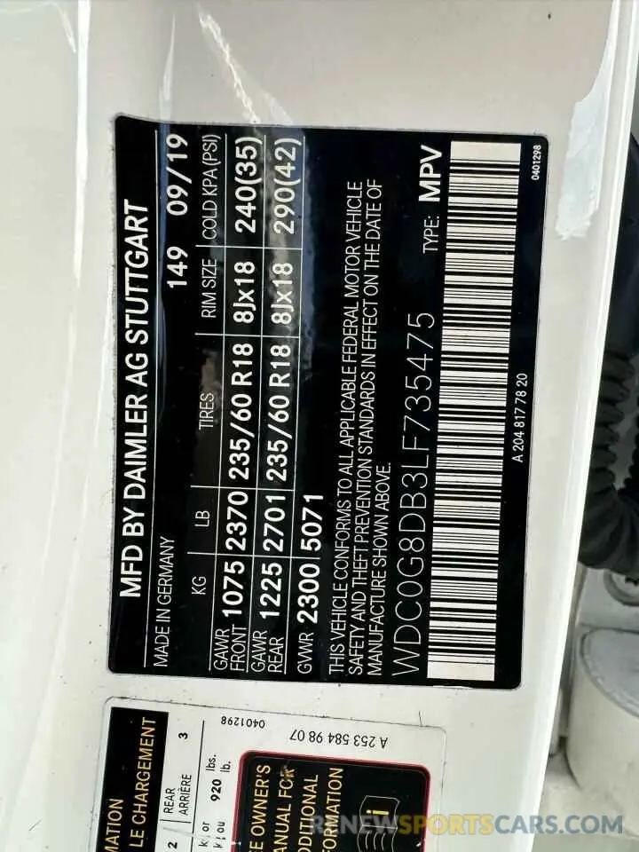10 Photograph of a damaged car WDC0G8DB3LF735475 MERCEDES-BENZ GLC-CLASS 2020