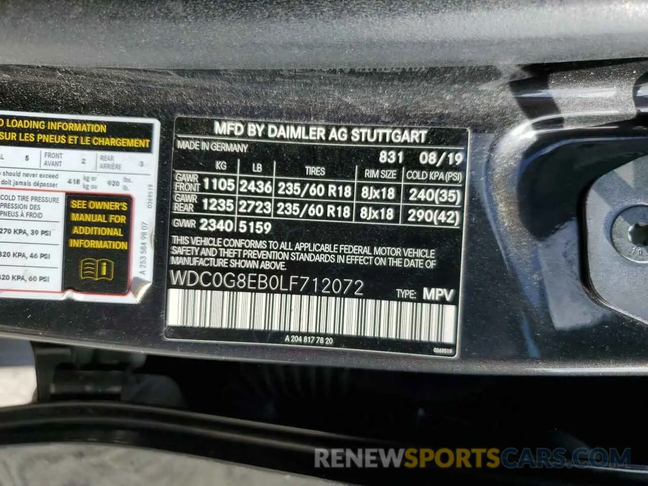 13 Photograph of a damaged car WDC0G8EB0LF712072 MERCEDES-BENZ GLC-CLASS 2020