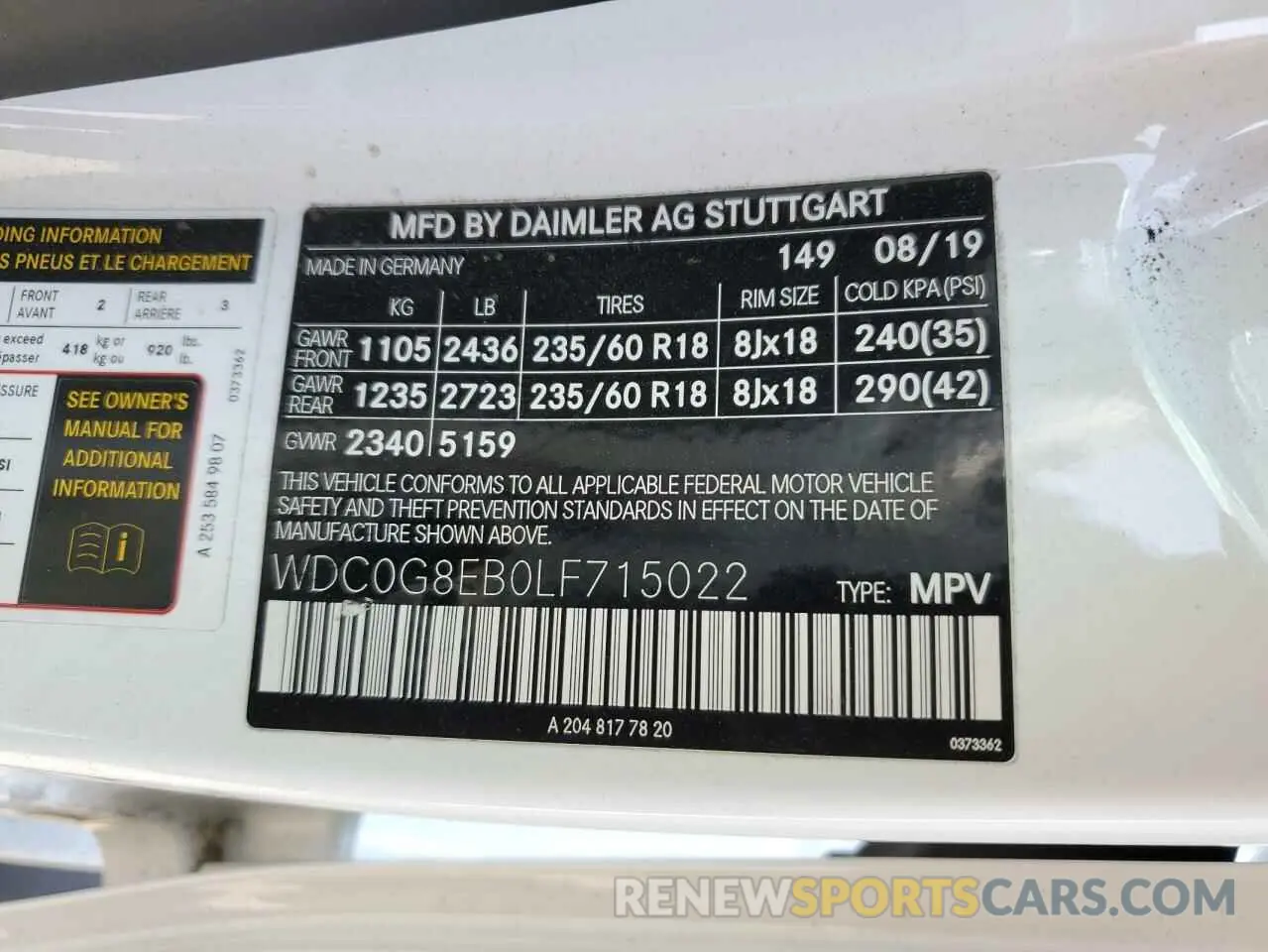 13 Photograph of a damaged car WDC0G8EB0LF715022 MERCEDES-BENZ GLC-CLASS 2020