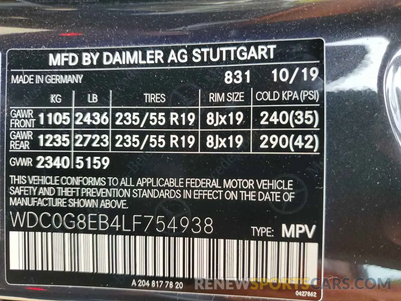 13 Photograph of a damaged car WDC0G8EB4LF754938 MERCEDES-BENZ GLC-CLASS 2020
