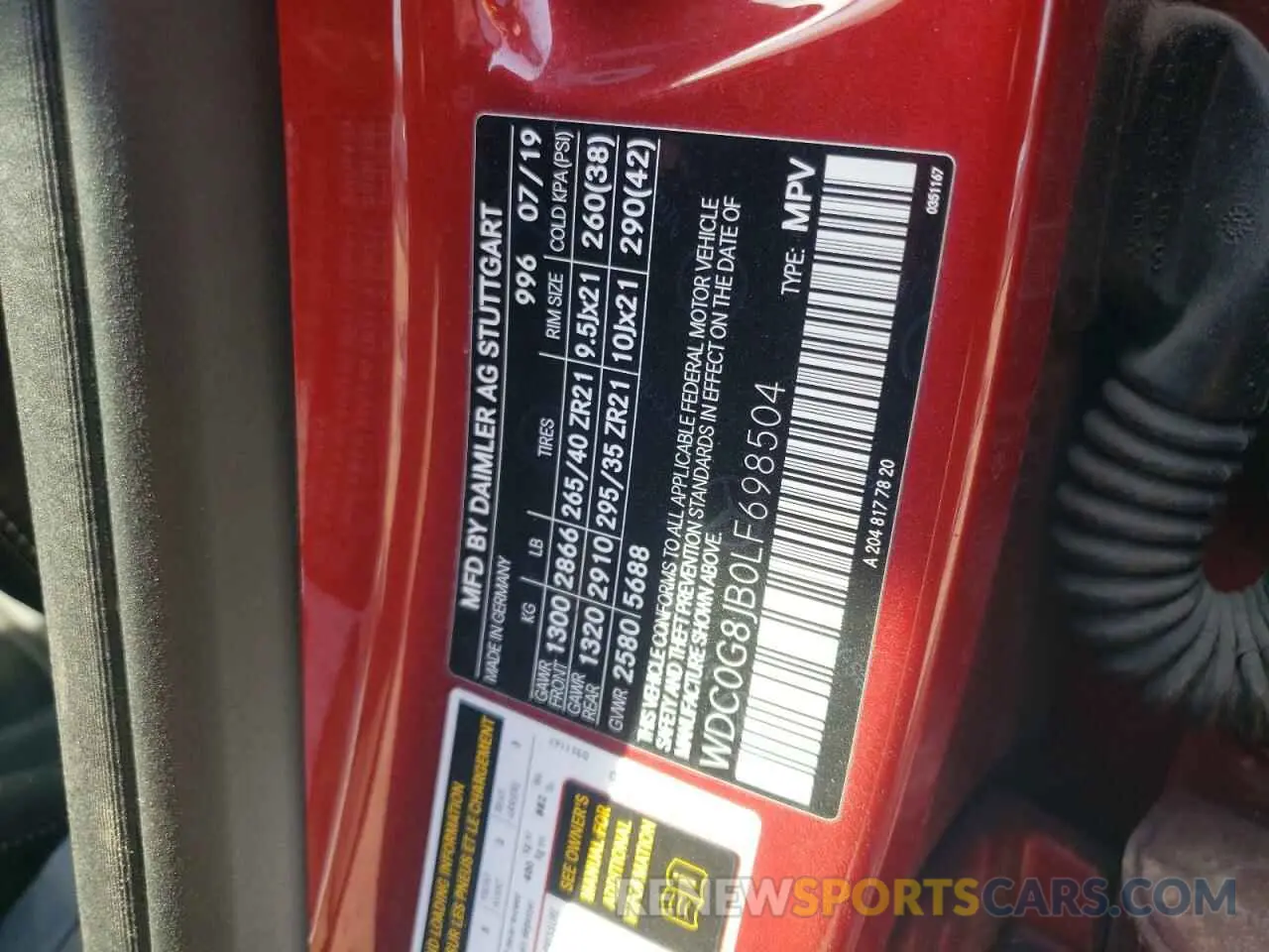 13 Photograph of a damaged car WDC0G8JB0LF698504 MERCEDES-BENZ GLC-CLASS 2020