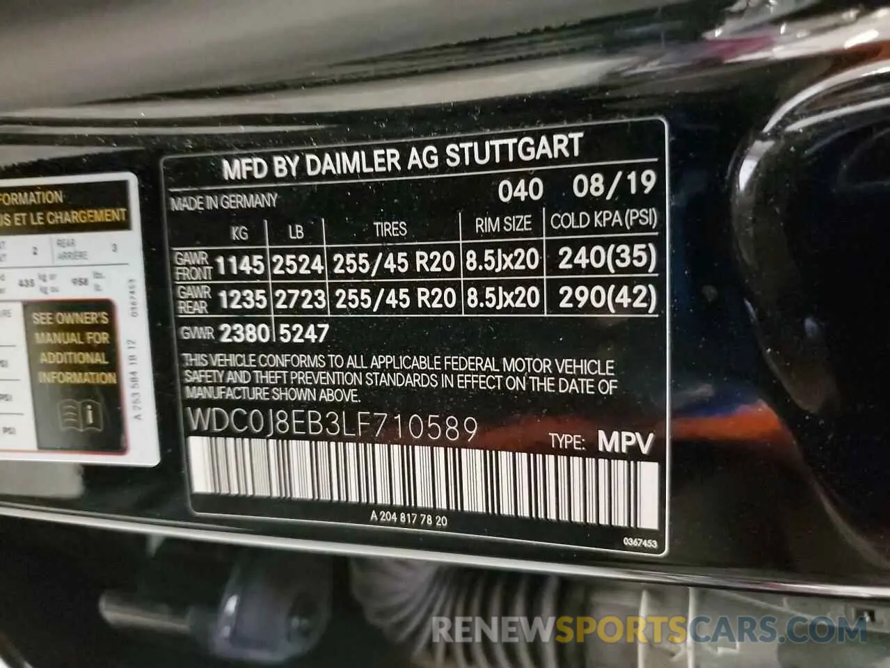 13 Photograph of a damaged car WDC0J8EB3LF710589 MERCEDES-BENZ GLC-CLASS 2020