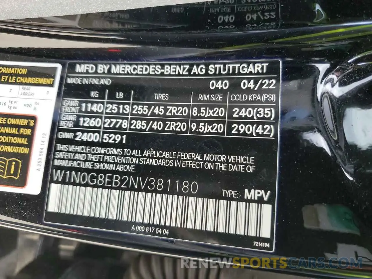 14 Photograph of a damaged car W1N0G8EB2NV381180 MERCEDES-BENZ GLC-CLASS 2022