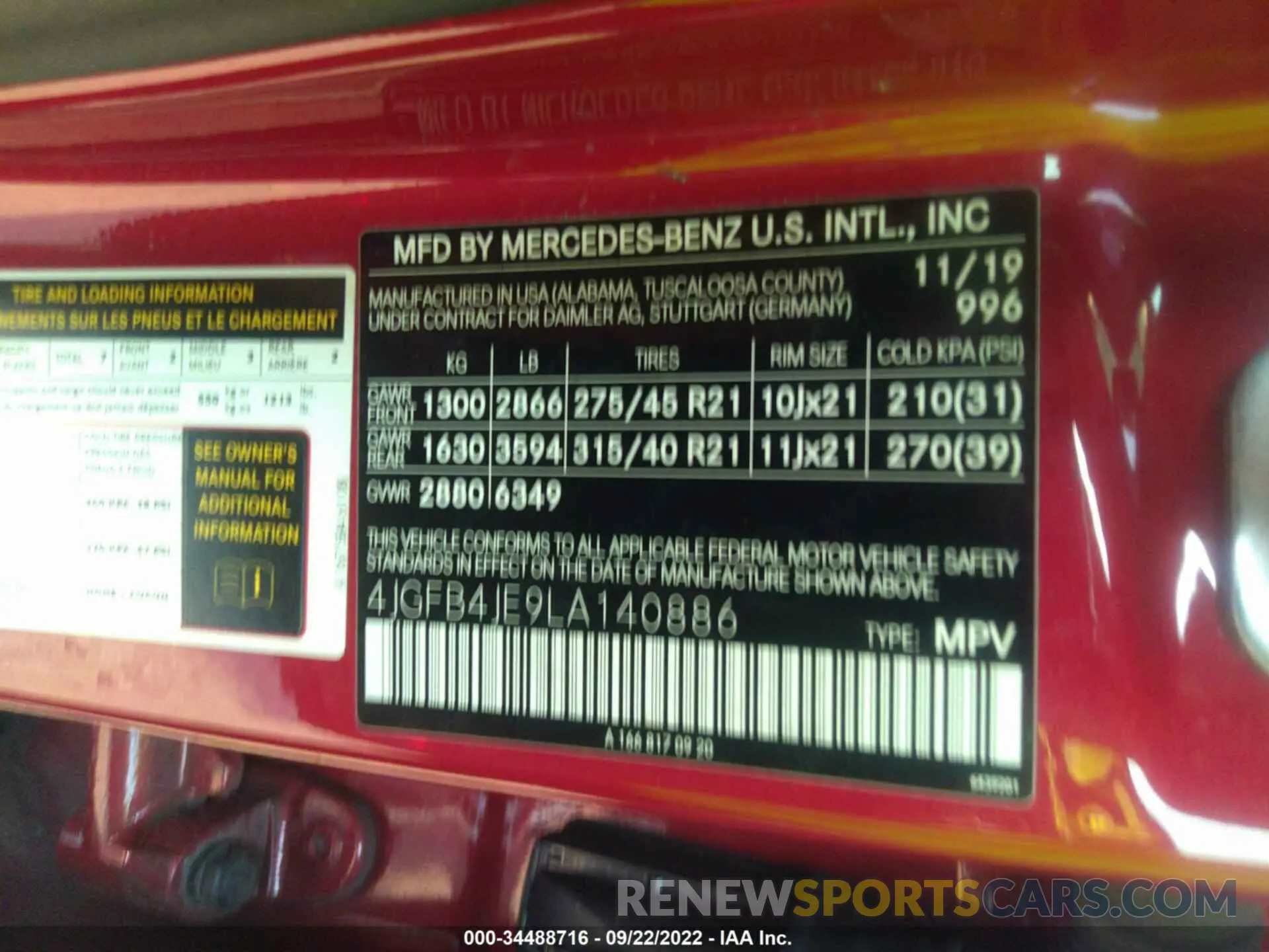 9 Photograph of a damaged car 4JGFB4JE9LA140886 MERCEDES-BENZ GLE 2020