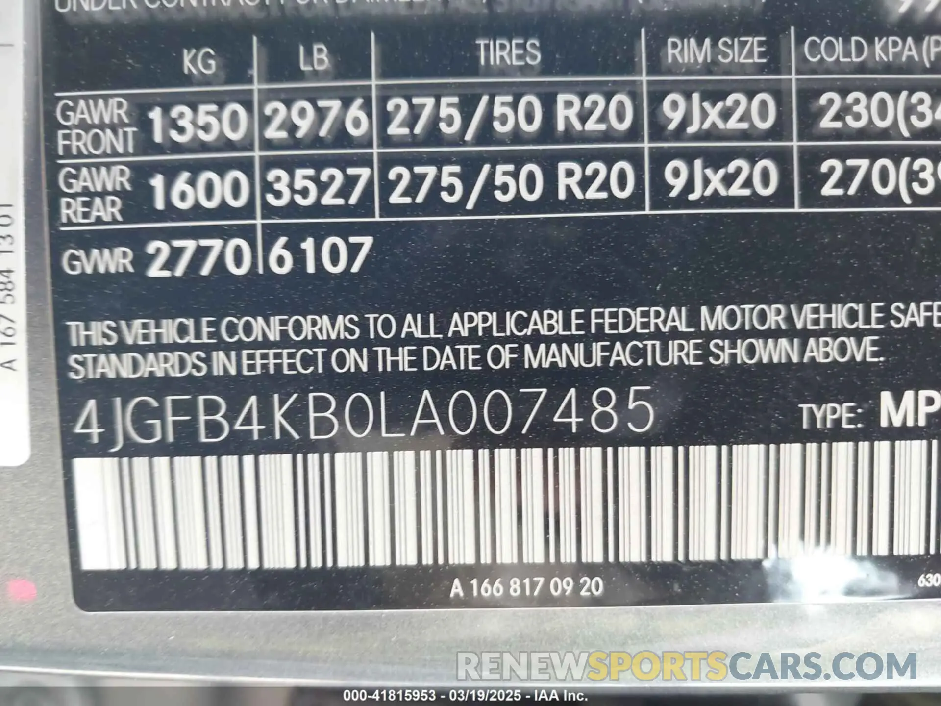 9 Photograph of a damaged car 4JGFB4KB0LA007485 MERCEDES-BENZ GLE 350 2020