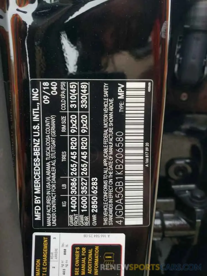 13 Photograph of a damaged car 4JGDA5GB1KB206580 MERCEDES-BENZ GLE-CLASS 2019