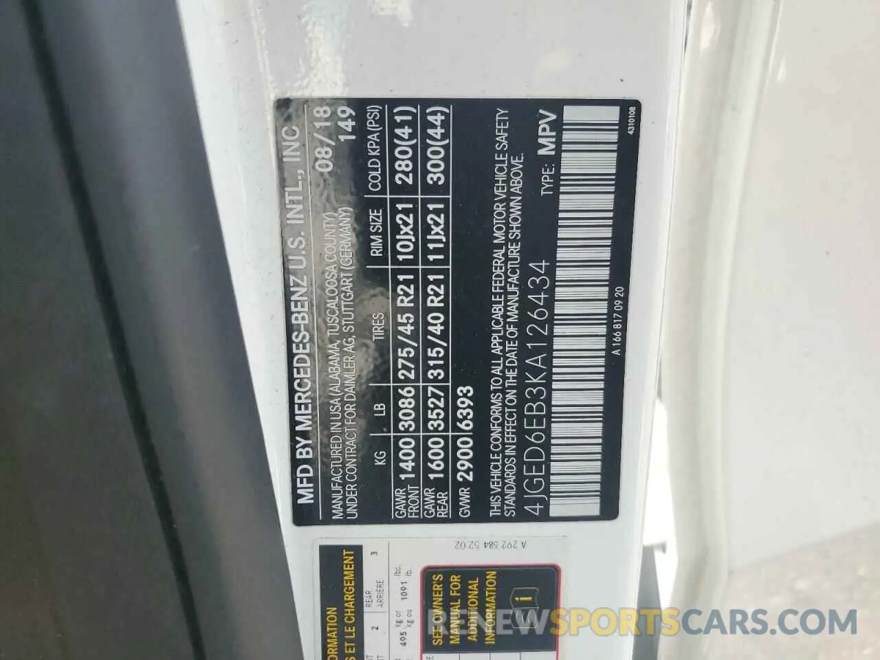 13 Photograph of a damaged car 4JGED6EB3KA126434 MERCEDES-BENZ GLE-CLASS 2019