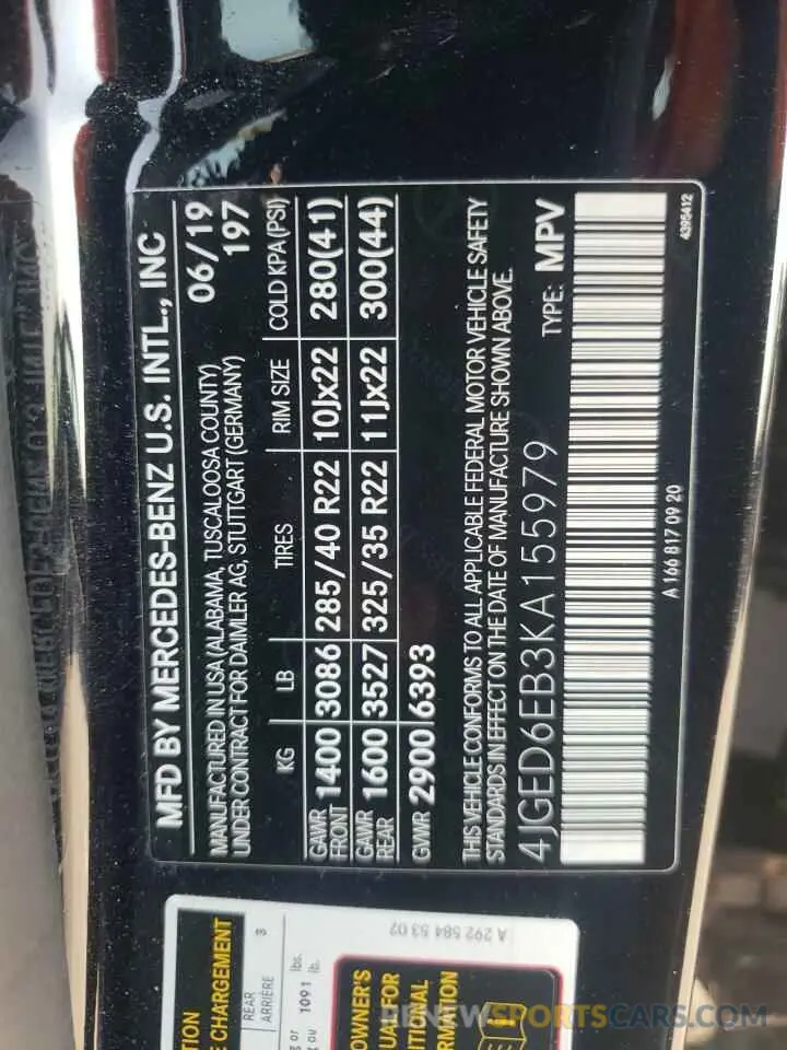 14 Photograph of a damaged car 4JGED6EB3KA155979 MERCEDES-BENZ GLE-CLASS 2019
