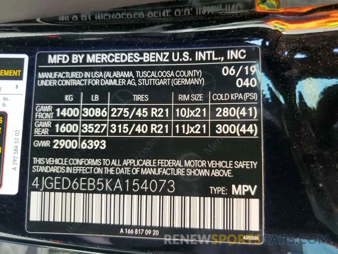12 Photograph of a damaged car 4JGED6EB5KA154073 MERCEDES-BENZ GLE-CLASS 2019