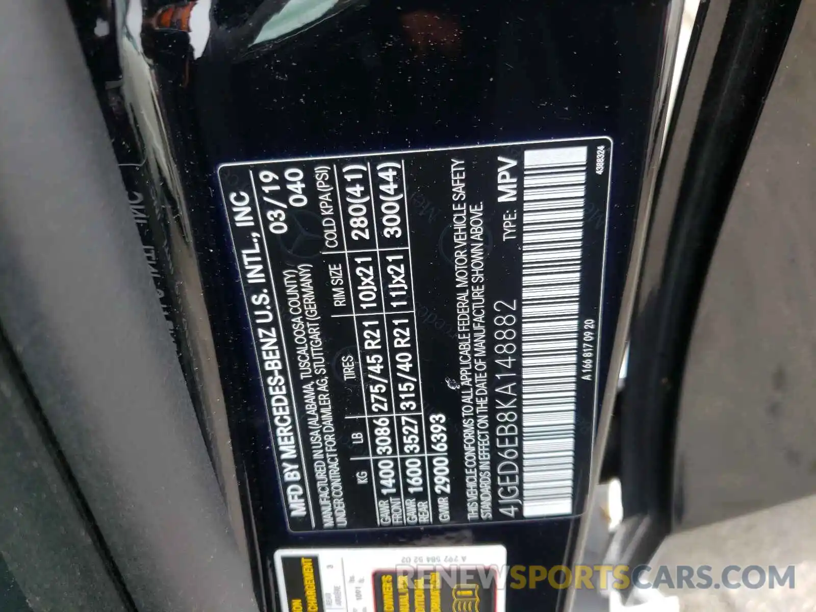 10 Photograph of a damaged car 4JGED6EB8KA148882 MERCEDES-BENZ GLE-CLASS 2019