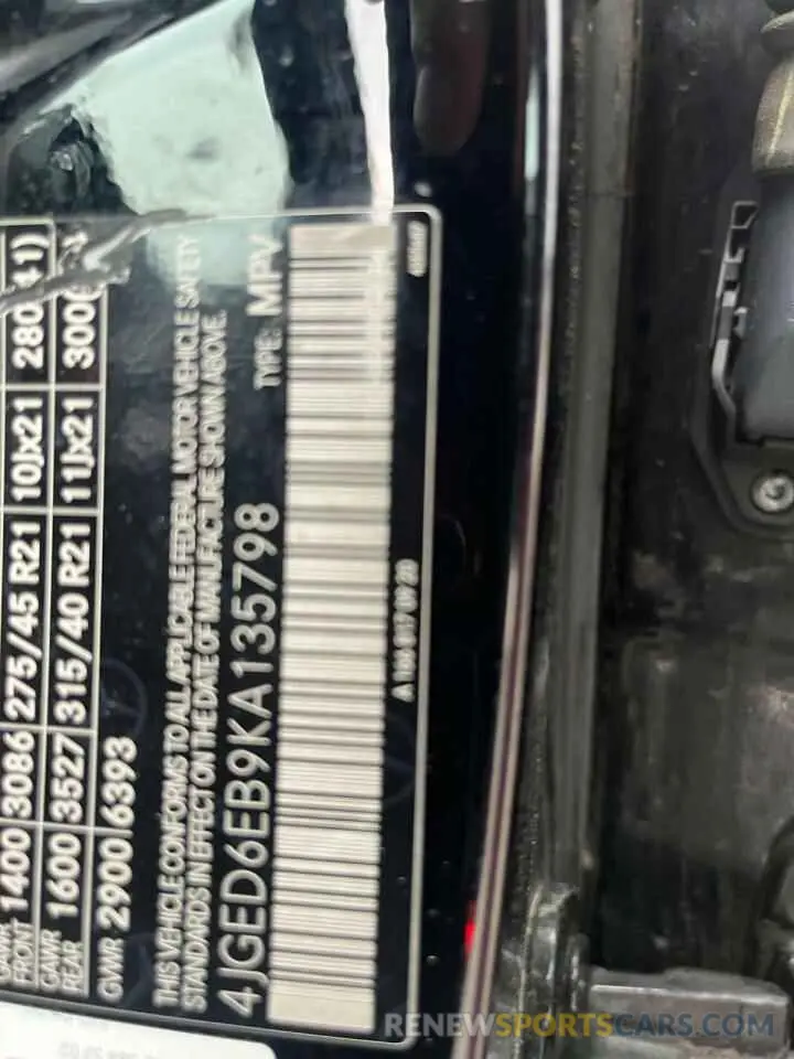 10 Photograph of a damaged car 4JGED6EB9KA135798 MERCEDES-BENZ GLE-CLASS 2019
