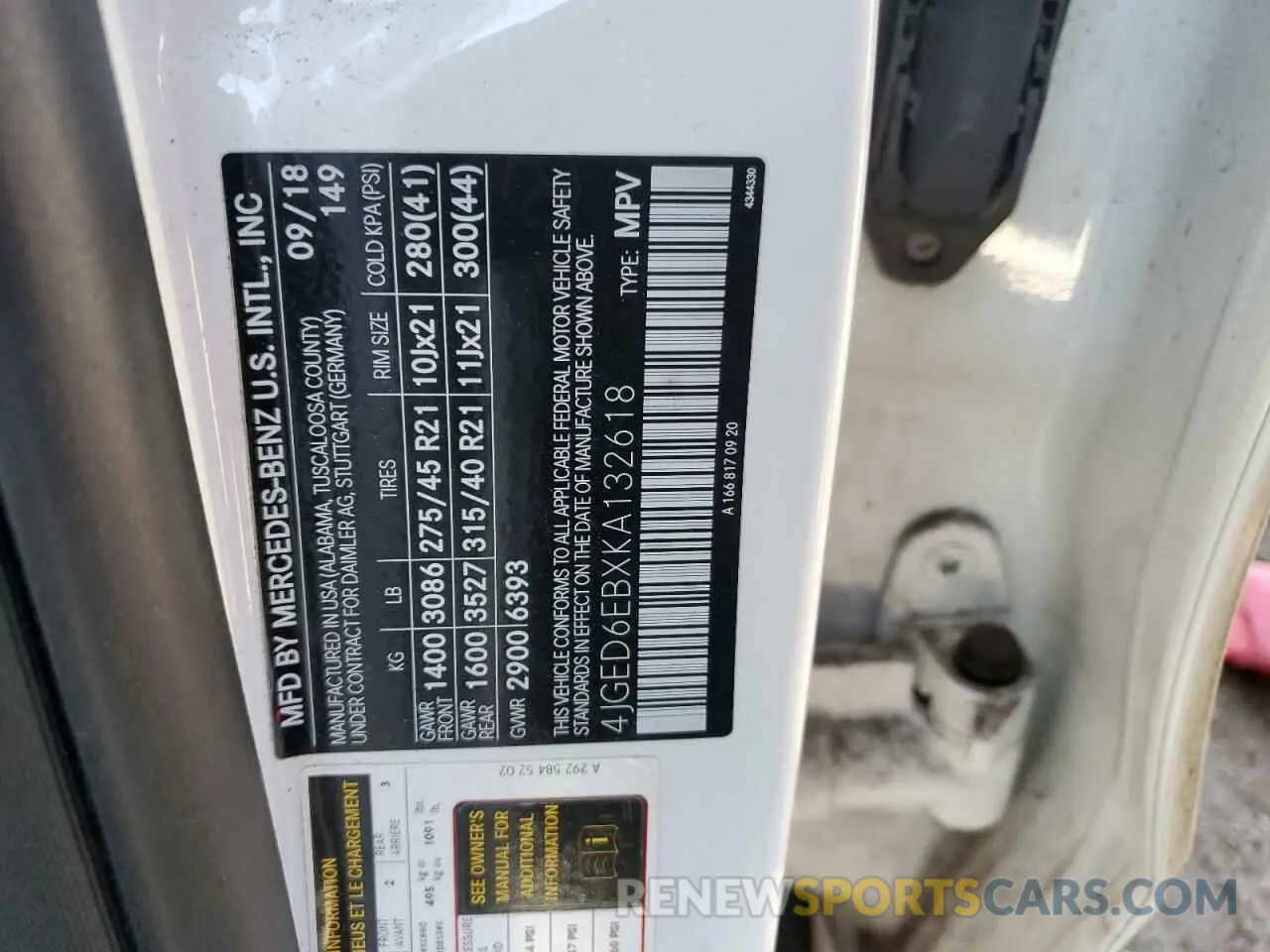 14 Photograph of a damaged car 4JGED6EBXKA132618 MERCEDES-BENZ GLE-CLASS 2019
