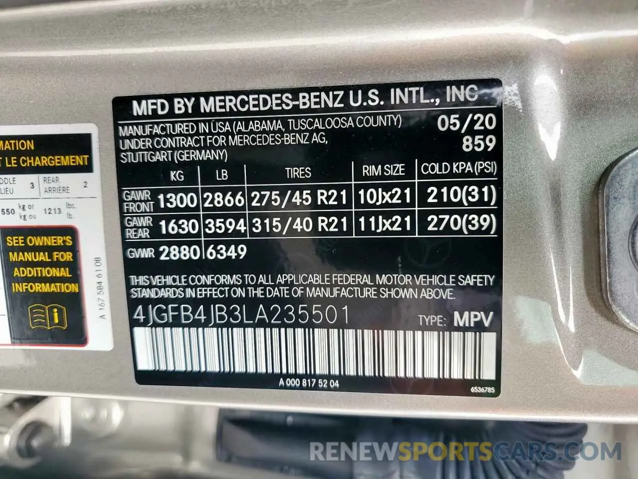 13 Photograph of a damaged car 4JGFB4JB3LA235501 MERCEDES-BENZ GLE-CLASS 2020