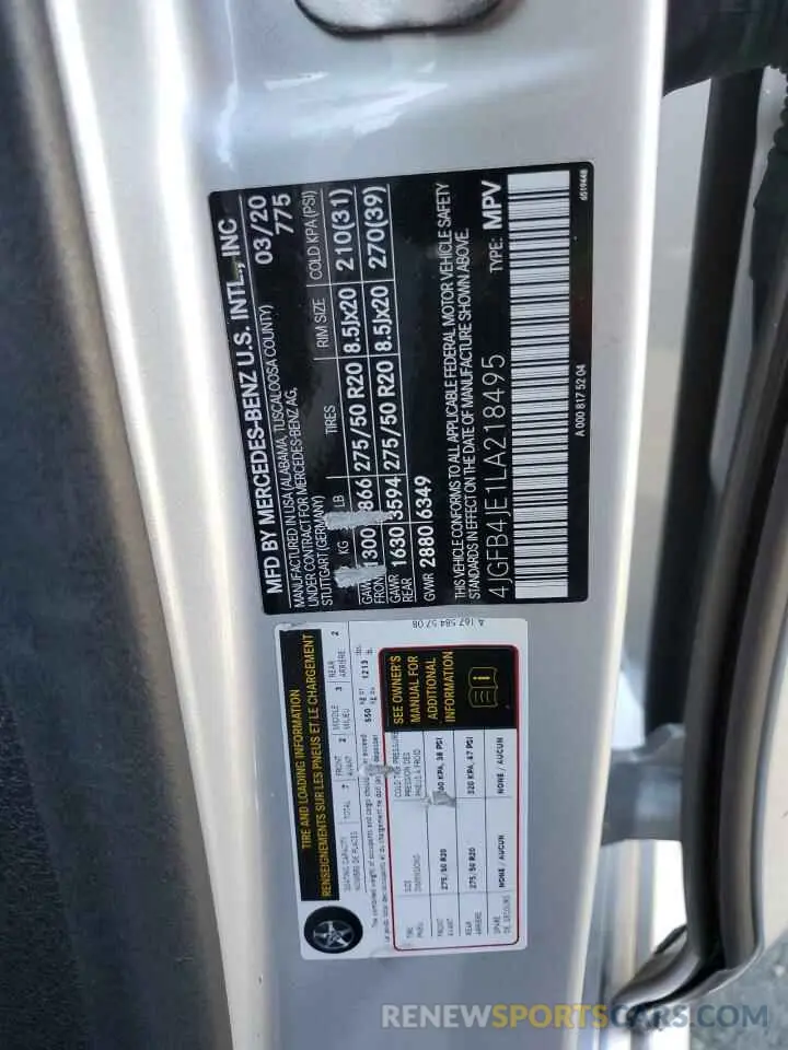 12 Photograph of a damaged car 4JGFB4JE1LA218495 MERCEDES-BENZ GLE-CLASS 2020