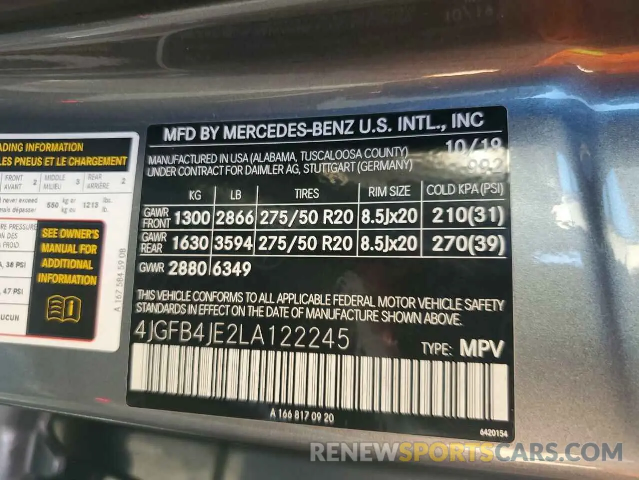 14 Photograph of a damaged car 4JGFB4JE2LA122245 MERCEDES-BENZ GLE-CLASS 2020