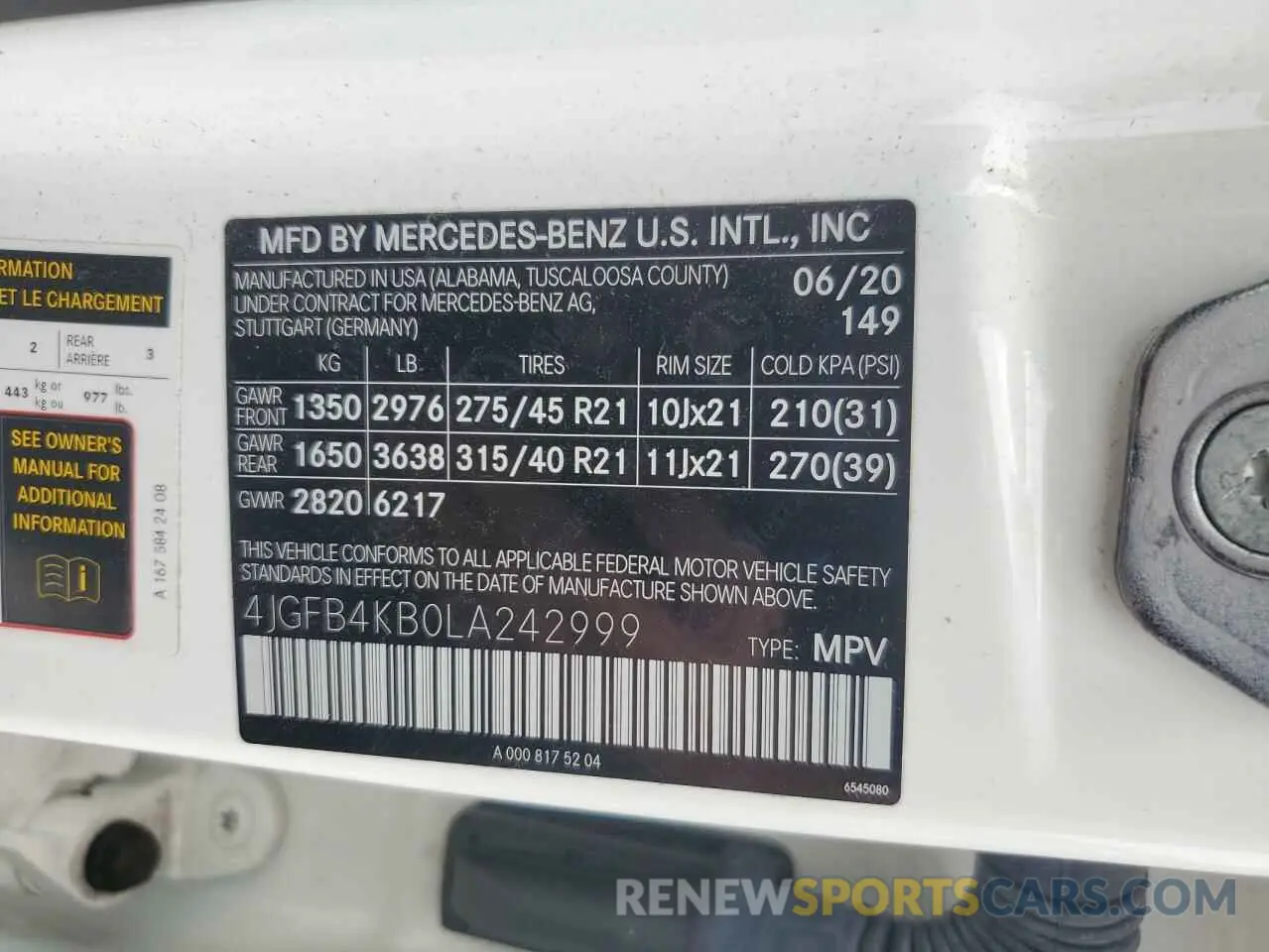 12 Photograph of a damaged car 4JGFB4KB0LA242999 MERCEDES-BENZ GLE-CLASS 2020