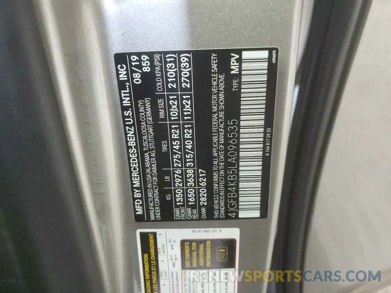 13 Photograph of a damaged car 4JGFB4KB5LA096535 MERCEDES-BENZ GLE-CLASS 2020