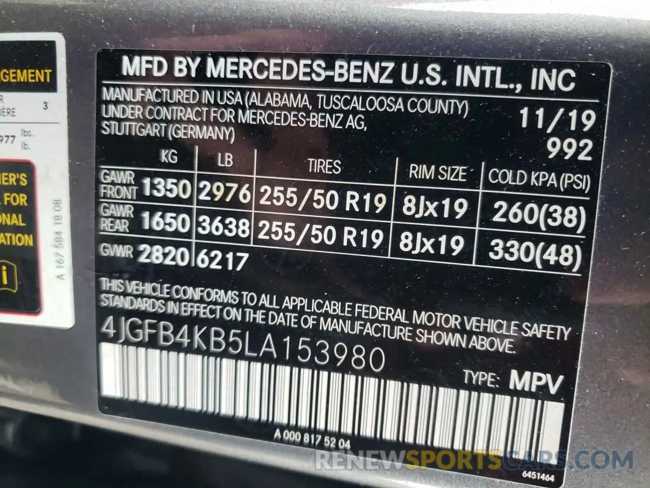 12 Photograph of a damaged car 4JGFB4KB5LA153980 MERCEDES-BENZ GLE-CLASS 2020