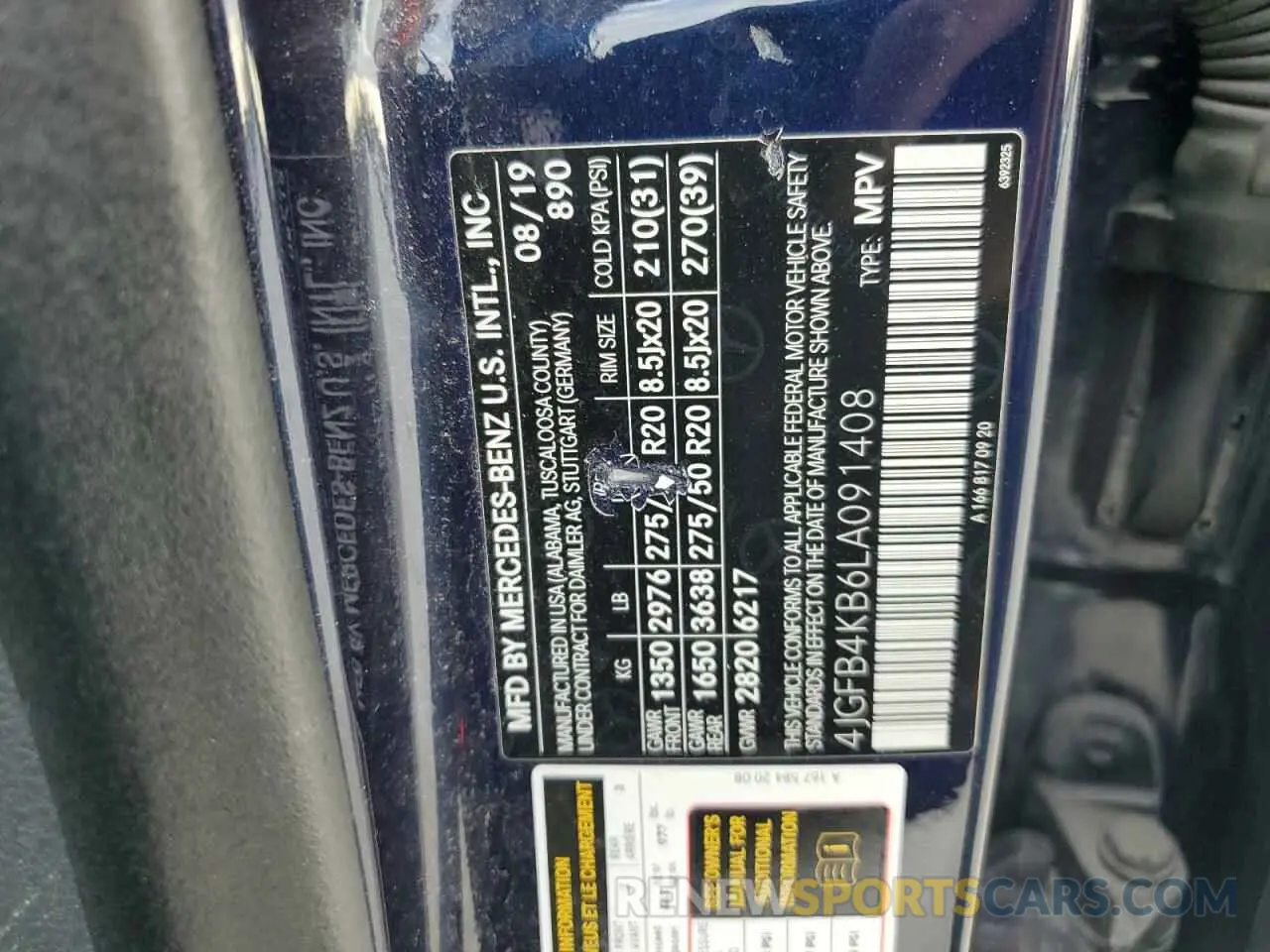 14 Photograph of a damaged car 4JGFB4KB6LA091408 MERCEDES-BENZ GLE-CLASS 2020