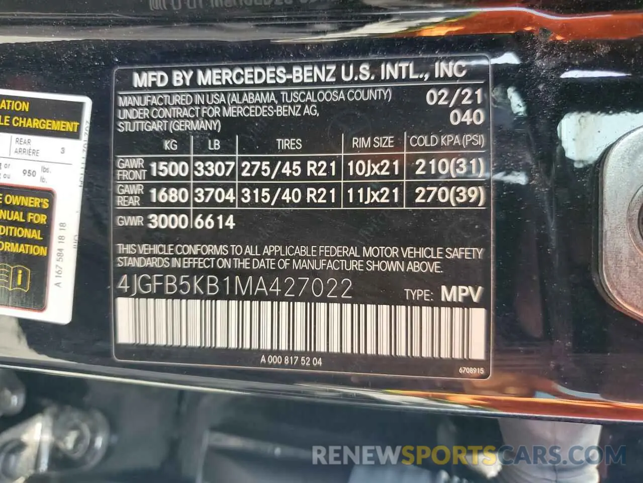 13 Photograph of a damaged car 4JGFB5KB1MA427022 MERCEDES-BENZ GLE-CLASS 2021